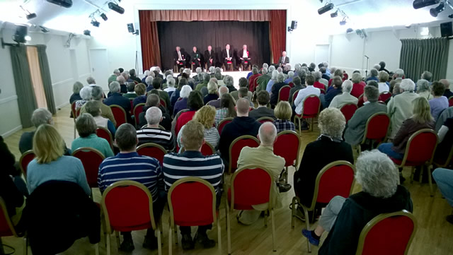 The packed Wincanton Memorial Hall, for the parliamentary hustings of April 2015