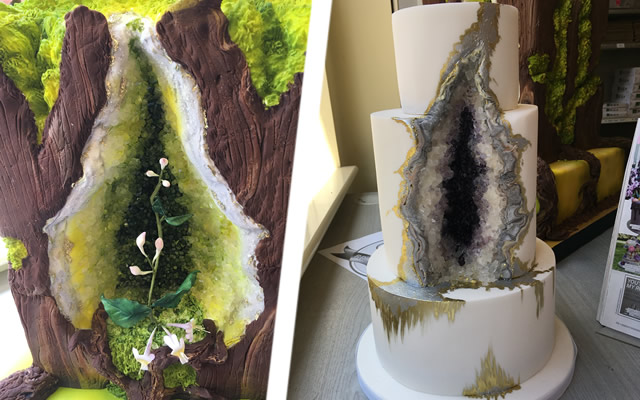 Sarah Romain's designer cake creations, currently on display at Papertrees in Wincanton