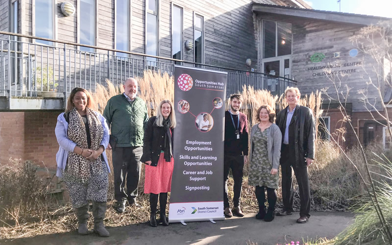 Opening of the Opportunities Hub in Wincanton's Balsam Centre. Pictured, left to right: Stephanie Nankervis, Councillor Henry Hobhouse, Karen Chalke, Martin Clayton, Sue Place, Councillor John Clark