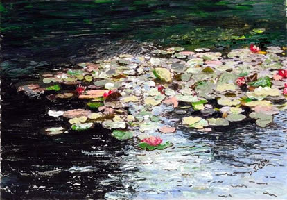 Painting of lilies on water