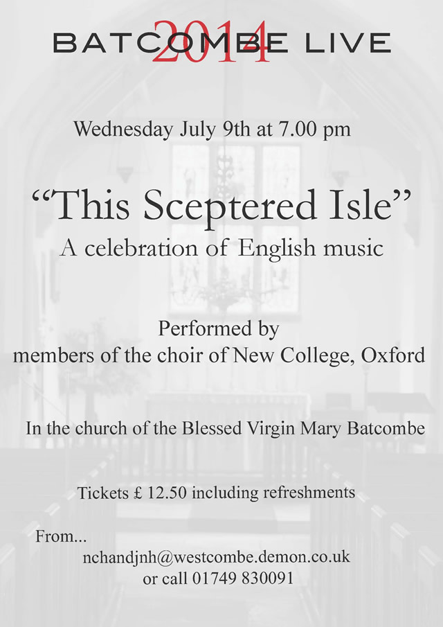 Oxford choir singing This Sceptred Isle in Batcombe poster